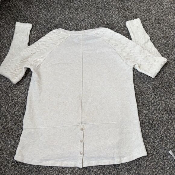 Lucky Brand Women’s Cream/Ivory colored Sweater with crochet sleeves. Size M - Picture 6 of 7
